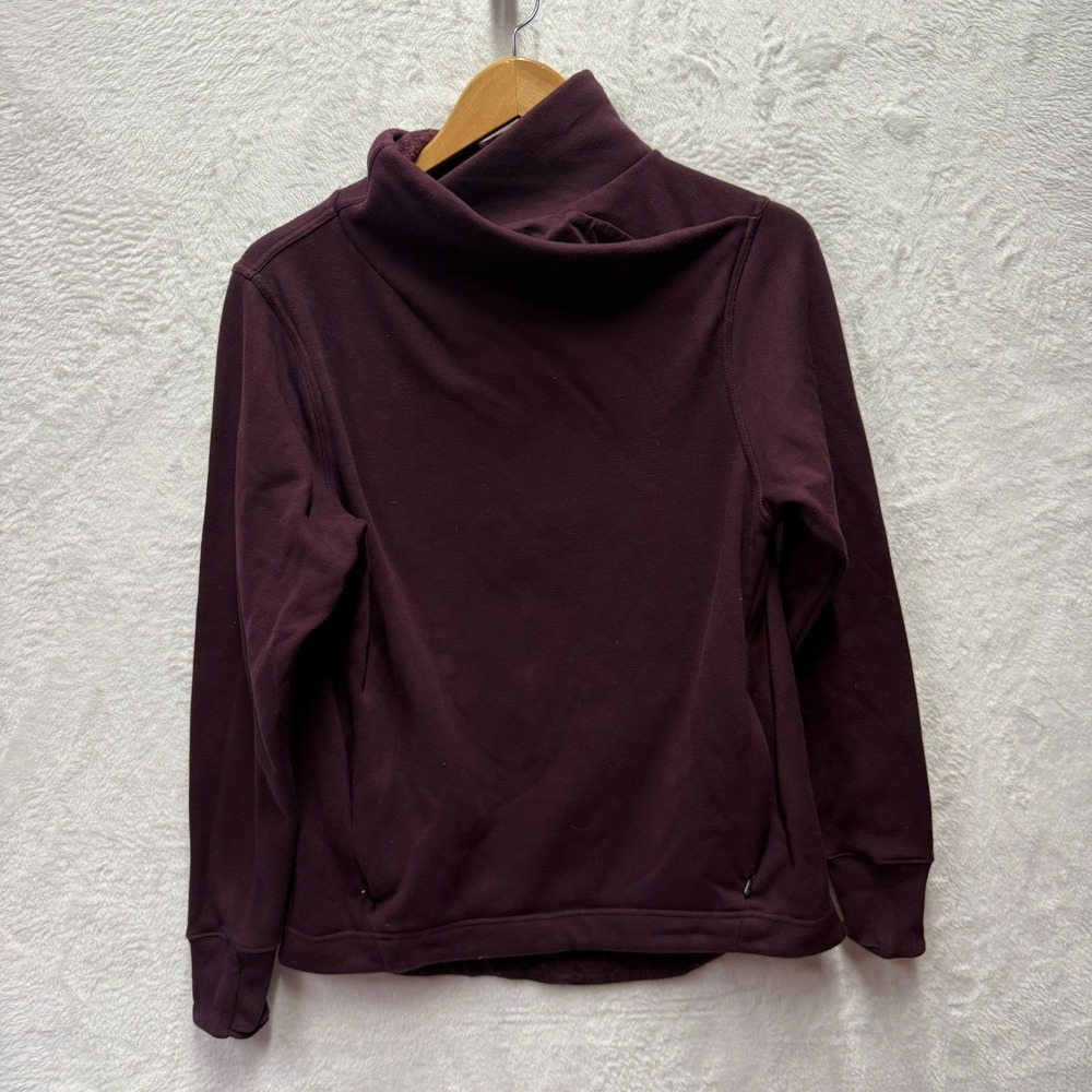 Athleta Cozy Karma Twist Neck Sweatshirt Womens Small Burgundy Fleece Lined Logo